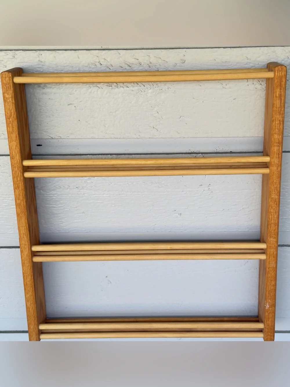 Vintage Danish Style Wall Mounted Wood Spice Rack Hand Crafted Kitchen Organizer